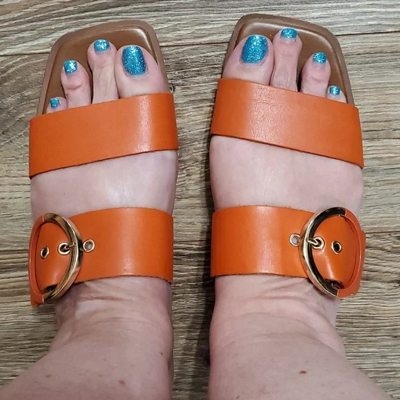 Franco Sarto Orange Slide Sandals - Picture 2 of 7